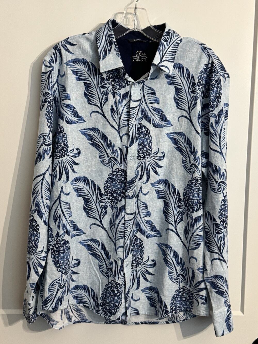 Bohio Button Up Shirt Long Sleeve Linen Blend Sz L Vacation Resort Preppy Coast